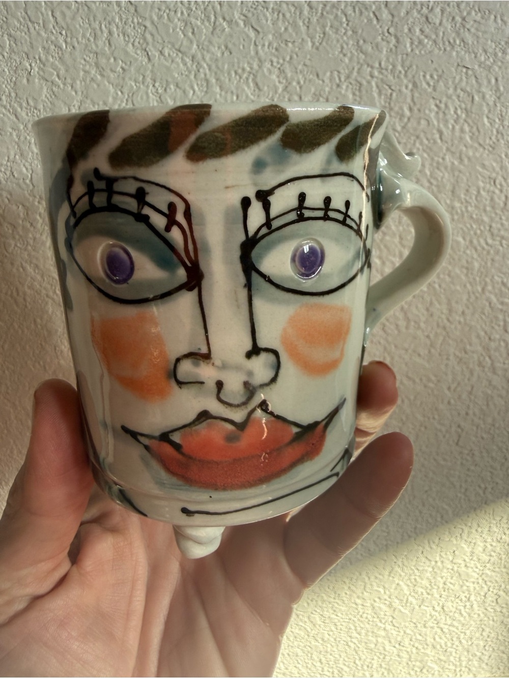 Reno Artist Handmade Ceramic Face Mug | Quirky Art Pottery | Signed Artist Piece